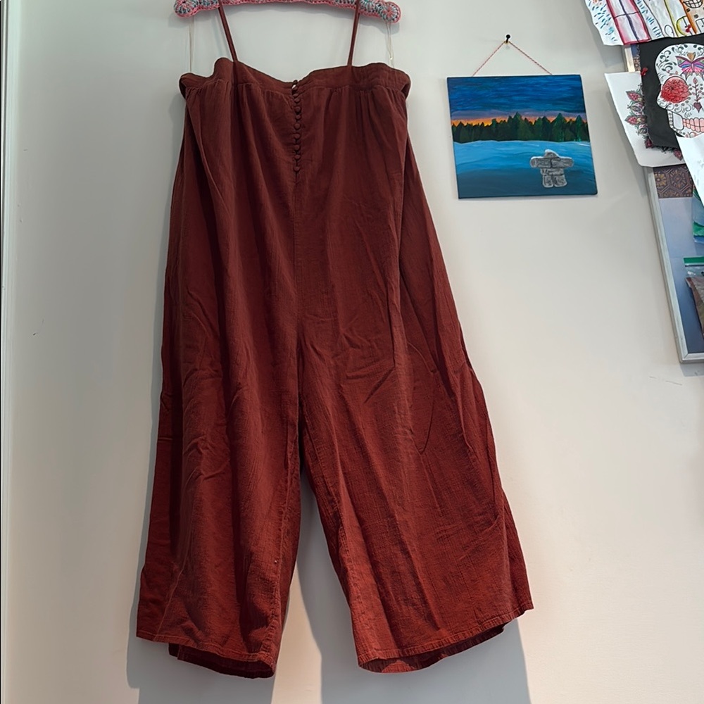 Listicle Brown Spaghetti Strap Jumpsuit with Wide-Leg Design